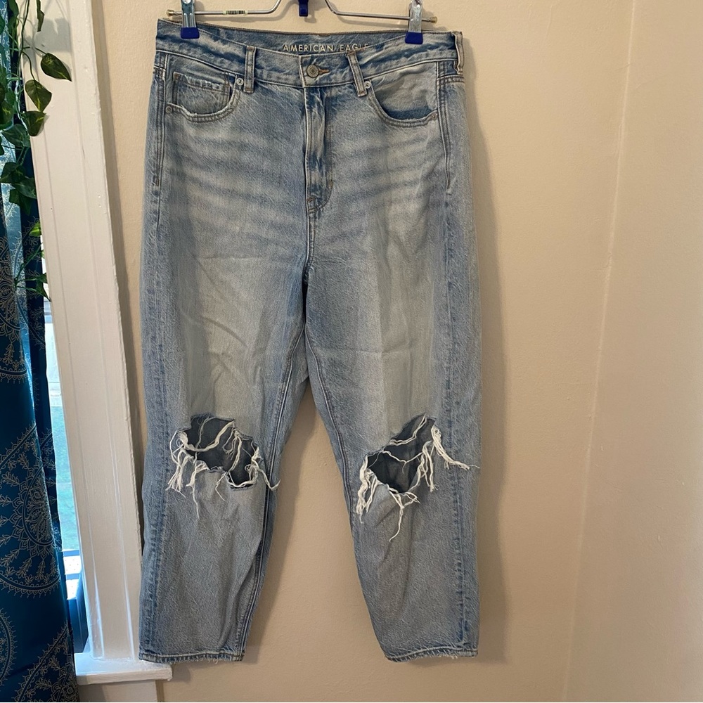 American Eagle Light Wash Distressed Mom Jeans
